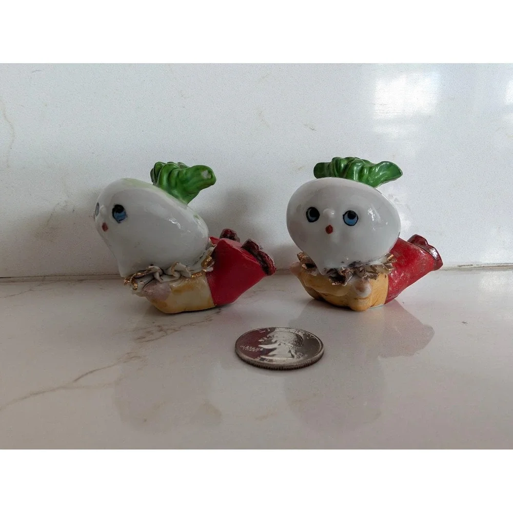 Vintage Anthropomorphic Turnip Radish Salt and Pepper Shakers Ceramic Kitsch